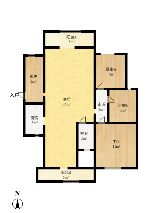 华悦城  3室2厅1卫   2300.00元/月户型图