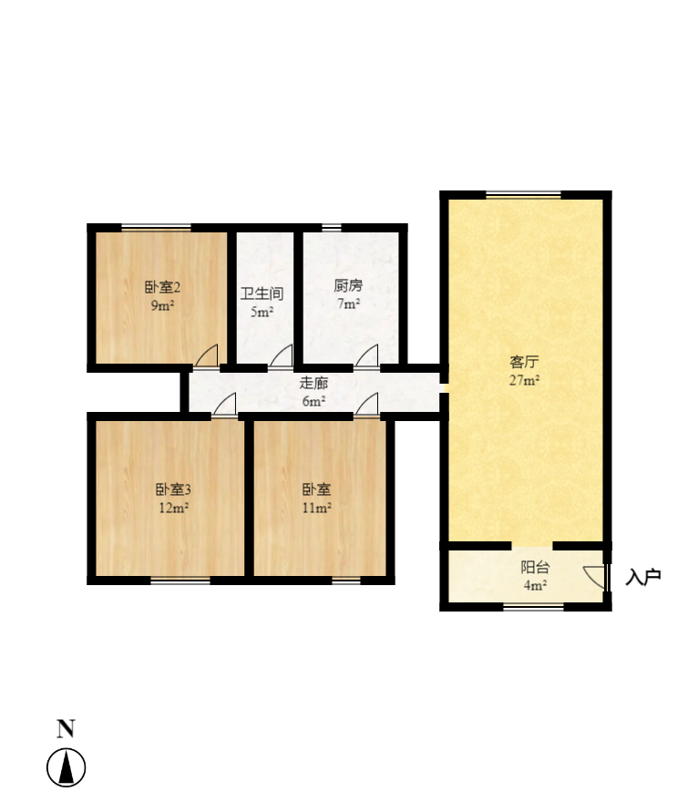 爵士湘  3室2厅1卫    1900.0元/月户型图