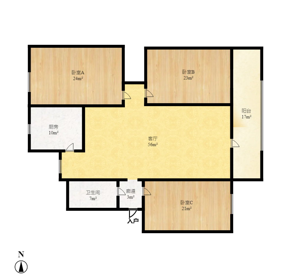 湖南石油化学工业局小区（侯家塘化工厅）  3室1厅1卫   2300.00元/月户型图