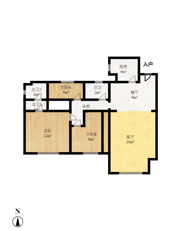 广泰家园  2室1厅1卫   1200.00元/月户型图