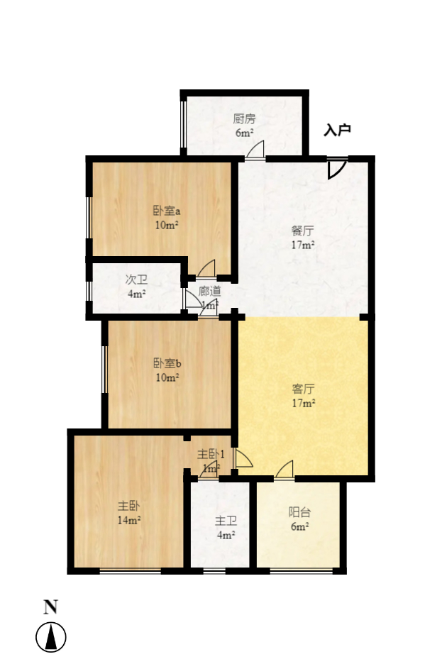 万科里梅溪郡  3室2厅2卫   3400.00元/月户型图