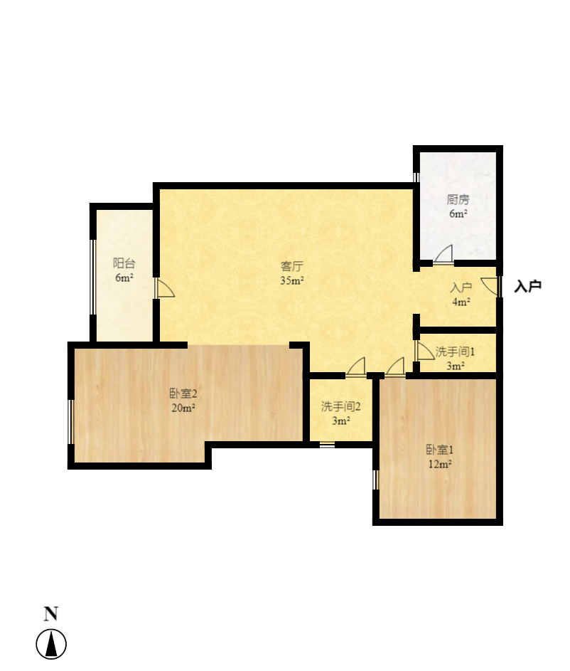 建发中央悦府  3室2厅2卫   3800.00元/月户型图