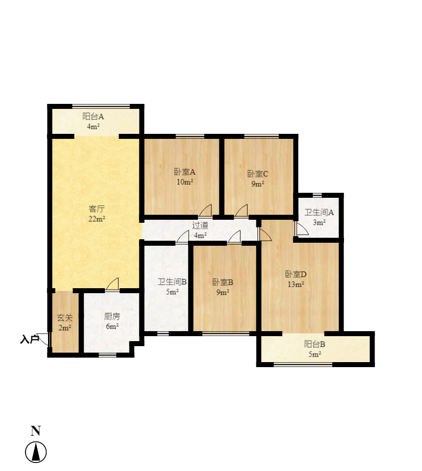 旺德府恺悦国际  4室2厅2卫   100.00万室内图1