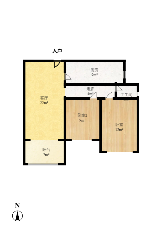 康桥长郡  2室1厅1卫    1600.0元/月户型图