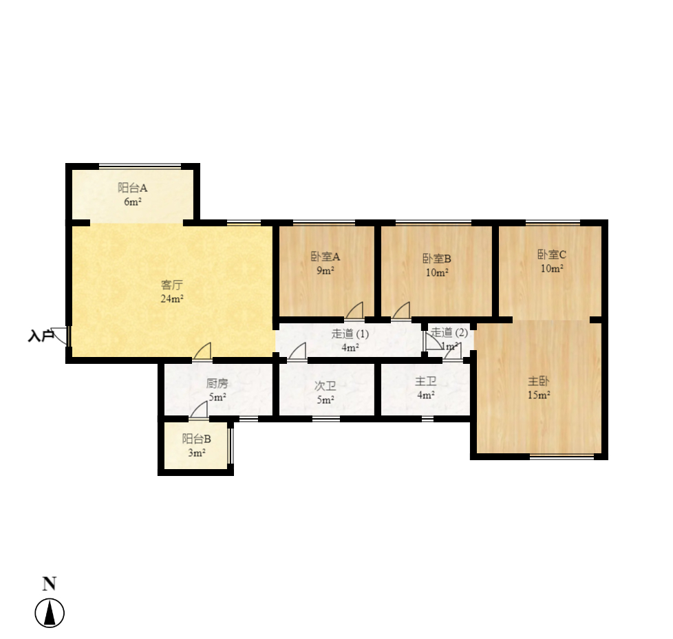 恒大绿洲  3室2厅2卫    2600.0元/月户型图