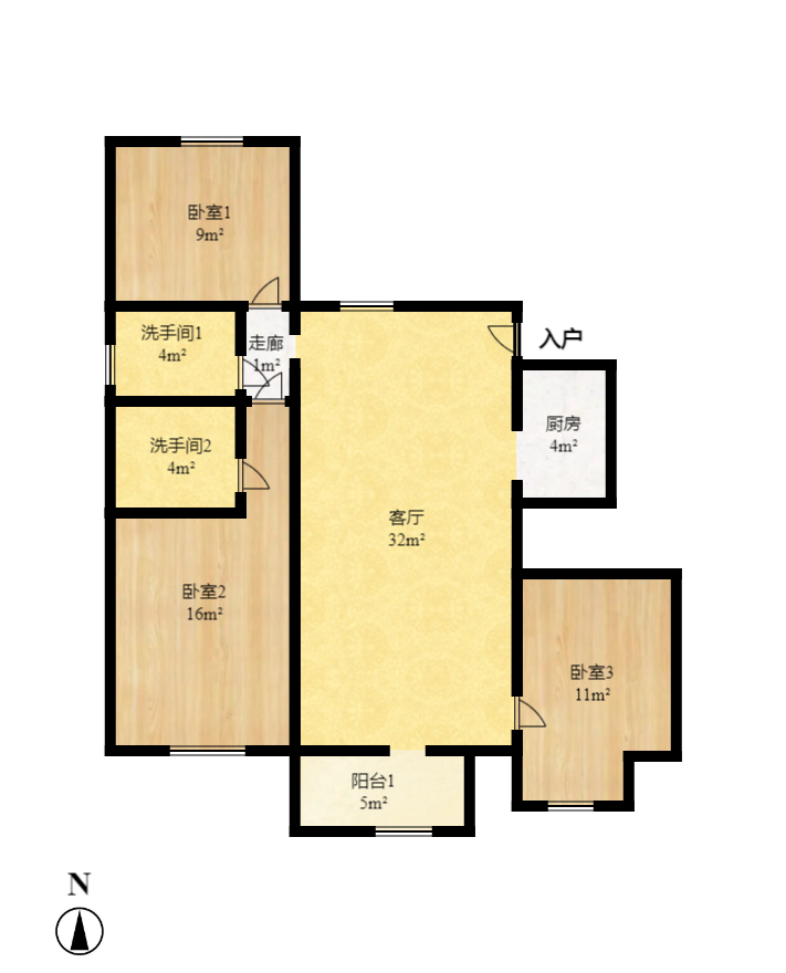 绿地新都会  3室2厅2卫    70.0万室内图1