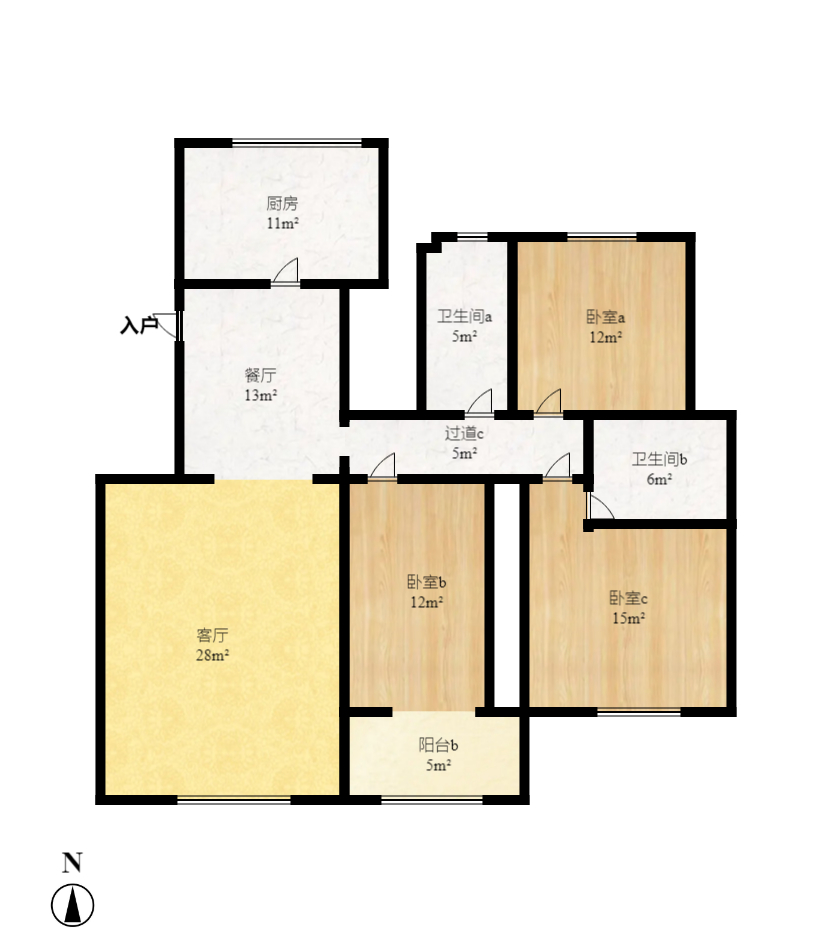 德泽苑  3室2厅2卫    2300.0元/月户型图