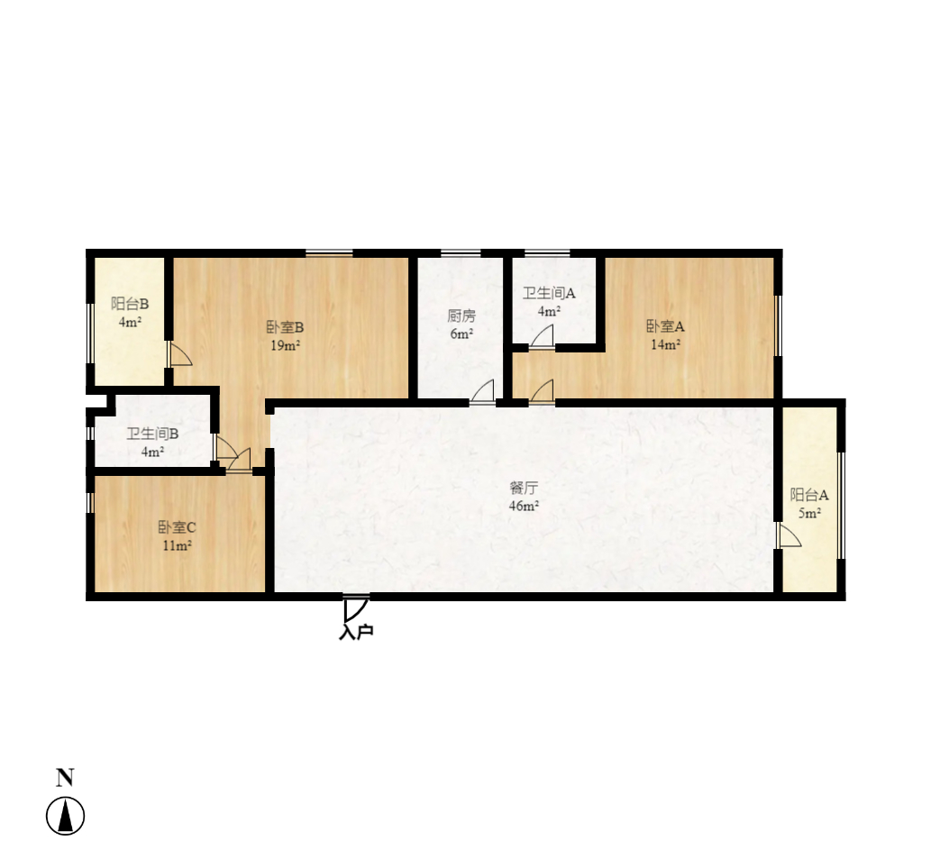 润屋美院  3室1厅2卫   3500.00元/月户型图
