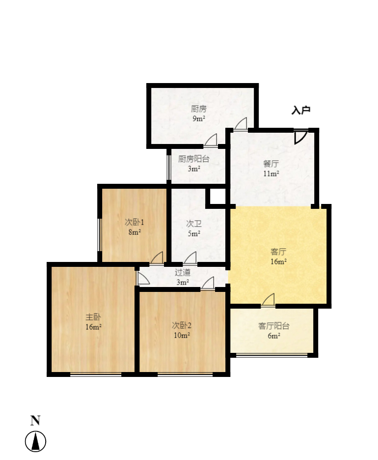 恒大御景湾  3室2厅1卫   3100.00元/月户型图