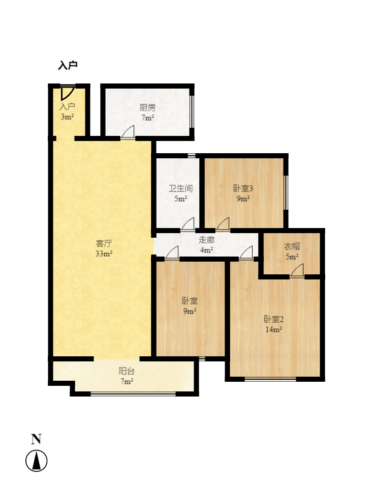 汇一城（汇壹公馆）  3室2厅1卫   1800.00元/月户型图