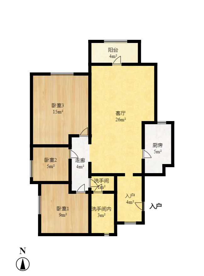 鸿基橄榄君庭  3室2厅2卫    2500.0元/月户型图