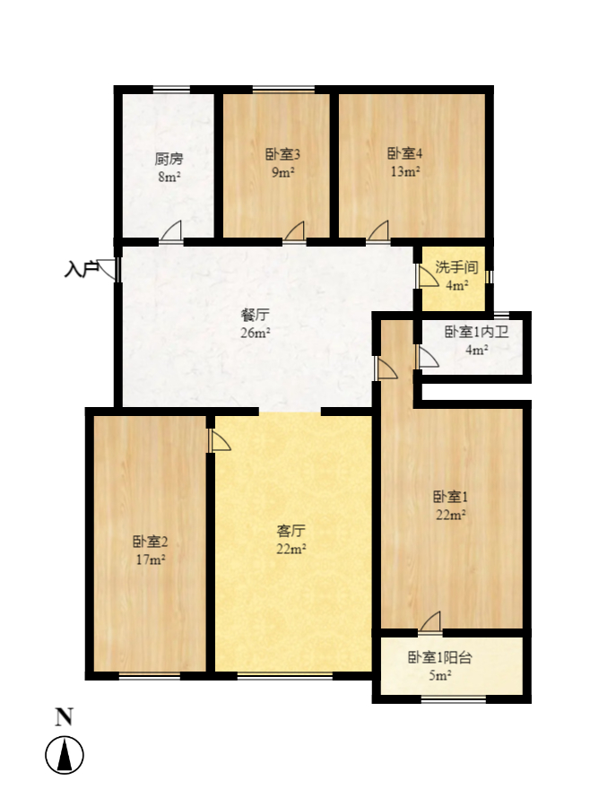 中惠锦堂  4室2厅1卫   4600.00元/月户型图