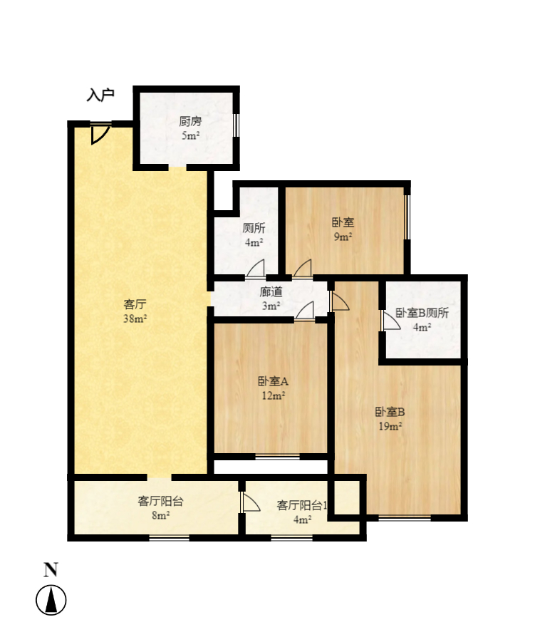 中海国际三期  3室2厅2卫   115.00万室内图1