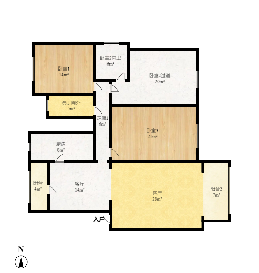 三江花中城  3室2厅2卫    3000.0元/月户型图