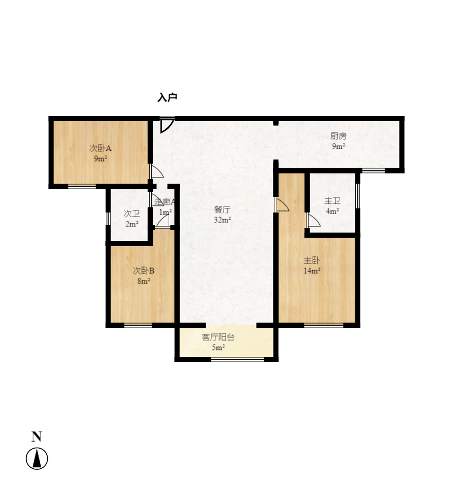 龙湖春江悦茗  1室1厅1卫   1400.00元/月户型图
