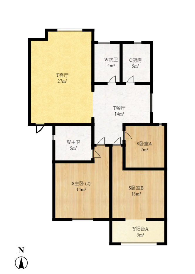 新星小区  3室2厅1卫    1800.0元/月户型图