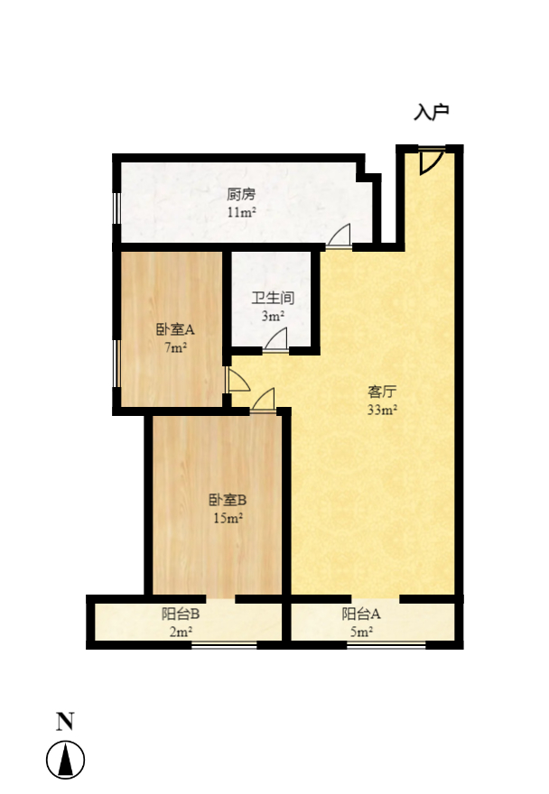 如果爱  2室1厅1卫   1800.00元/月户型图