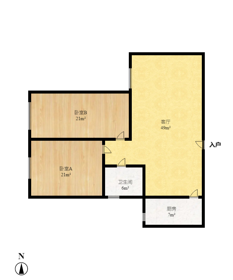 巧克力空间（建鸿达现代大厦）  2室2厅1卫   2300.00元/月户型图