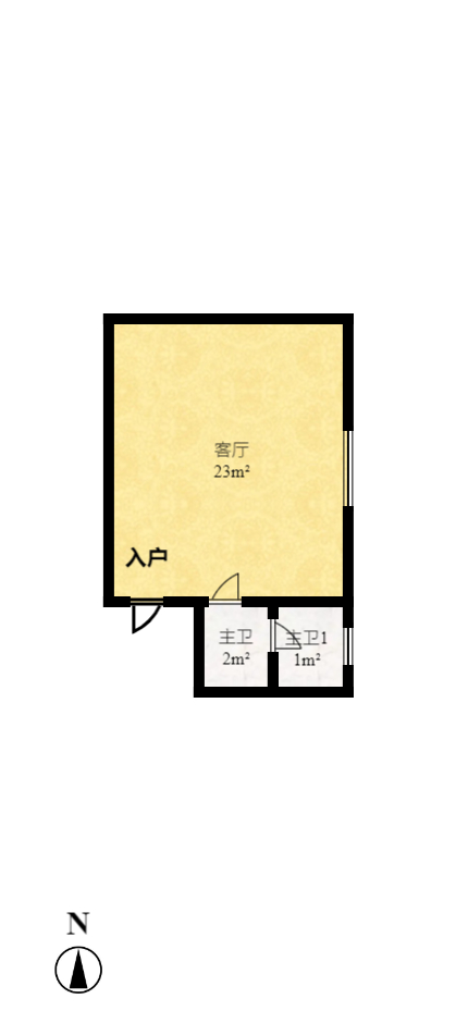 景江东方  1室1厅1卫    2600.0元/月户型图
