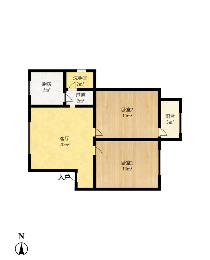桔园小区1-8片  2室1厅1卫   1300.00元/月户型图