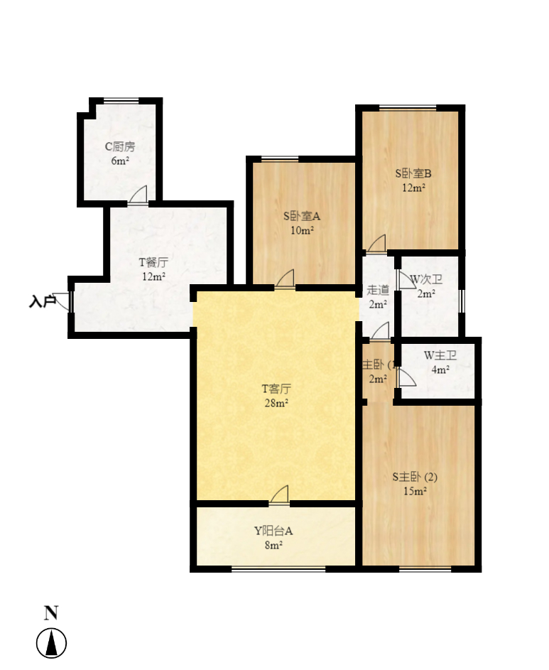 优山美地  3室1厅1卫   2450.00元/月户型图