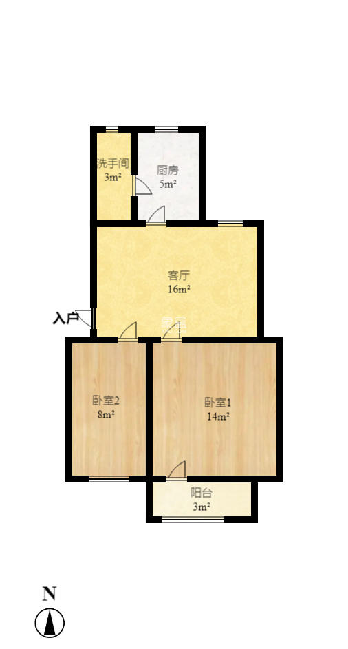 王公塘社区  2室1厅1卫    1500.0元/月户型图