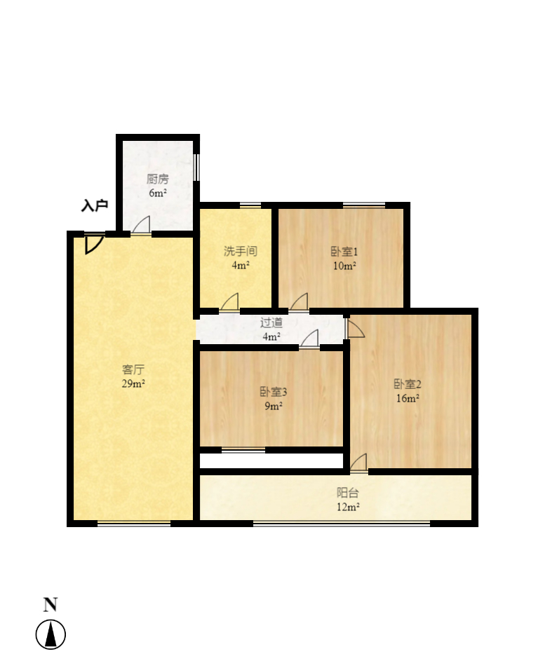 妹子山社区(曙光社区) 3室1厅1卫 1700.0元/月 妹子山社区(曙光社区) 3室1厅1卫 1700.0元/月户型图