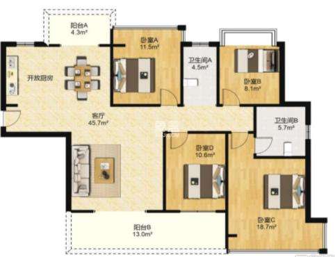 亿都漫城  4室2厅2卫    130.0万