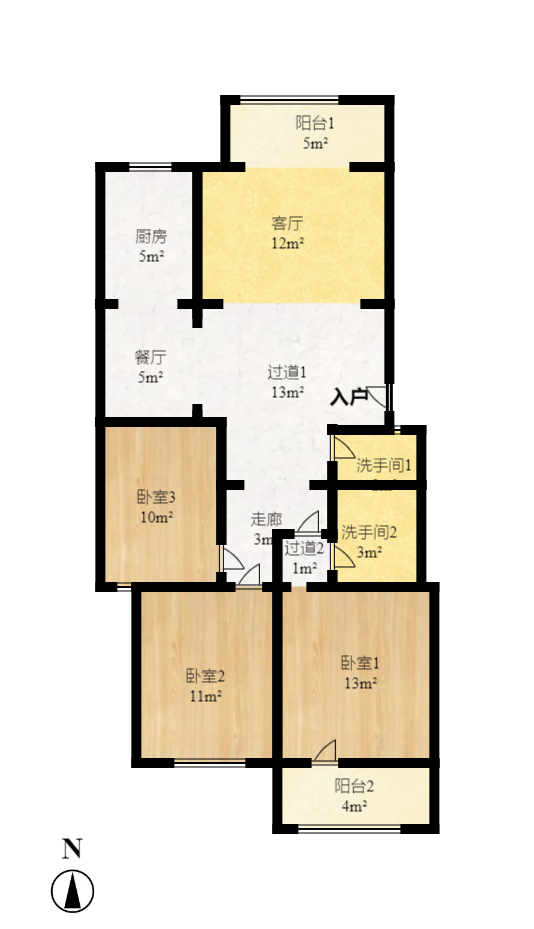 德馨园  3室2厅1卫   1850.00元/月户型图