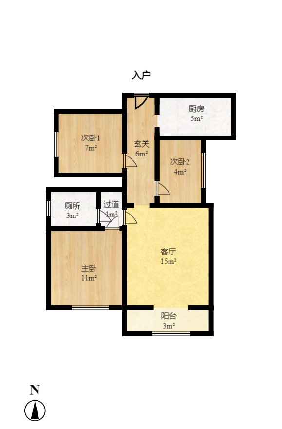 滨江海棠湾  3室2厅1卫    2200.0元/月户型图