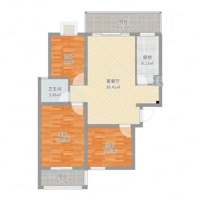 美的梧桐庄园  3室2厅1卫   1800.00元/月室内图1