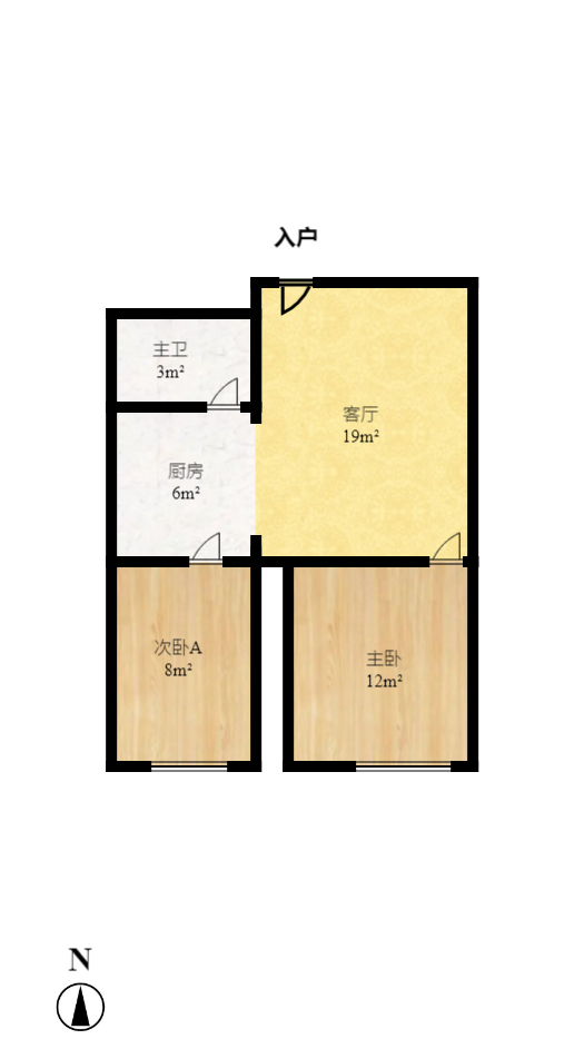 鑫远杰座  1室2厅1卫   2600.00元/月户型图