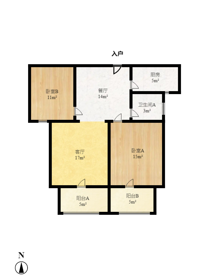 鑫远湘府华城  2室2厅1卫   2500.00元/月户型图