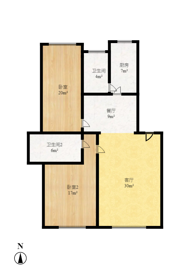 泉塘小区  2室1厅1卫   1000.00元/月户型图