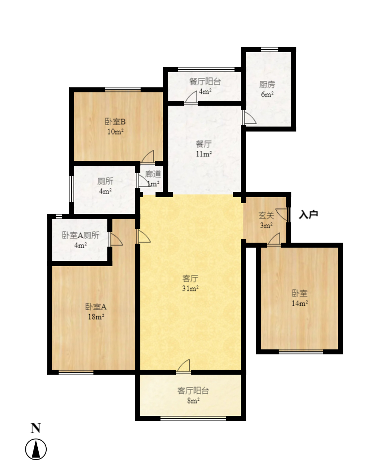 汀湘十里 3室2厅1卫 2100.0元/月 汀湘十里 3室2厅1卫 2100.0元/月户型图