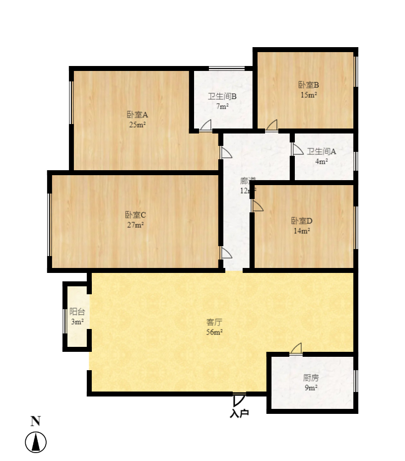 通用时代国际社区 4室2厅2卫 4800.0元/月 通用时代国际社区 4室2厅2卫 4800.0元/月户型图
