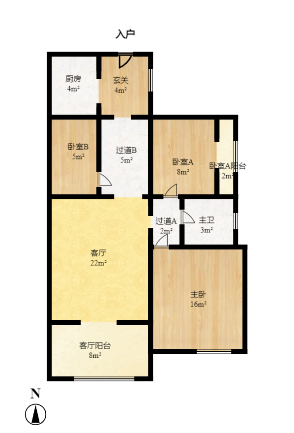 北京御园一二期（国泰嘉园）  2室2厅1卫   2300.00元/月户型图