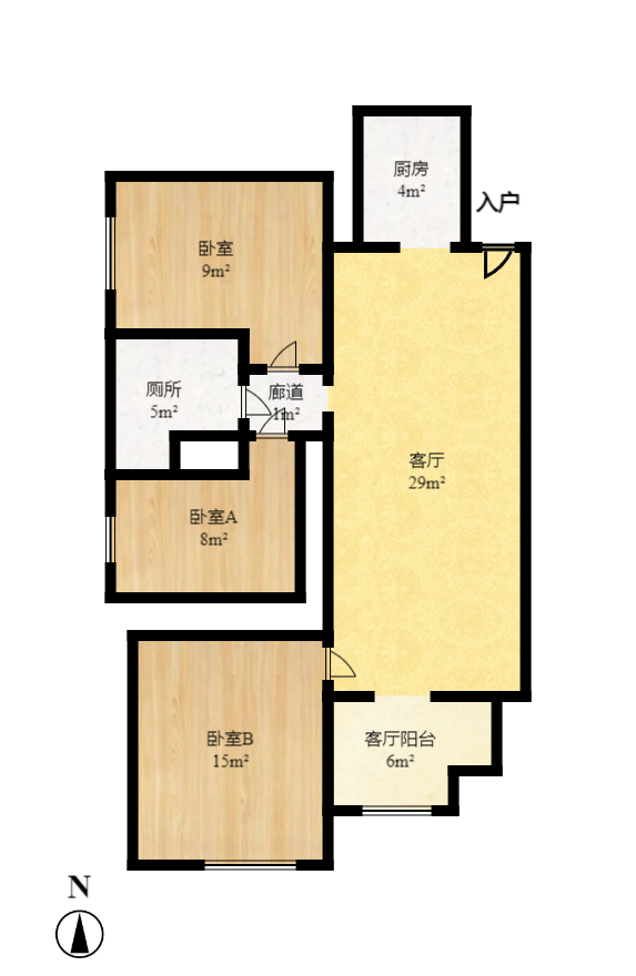 万科白鹭郡  1室1厅1卫   1500.00元/月户型图