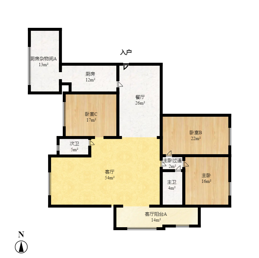 美林银谷  3室2厅2卫    3100.0元/月户型图