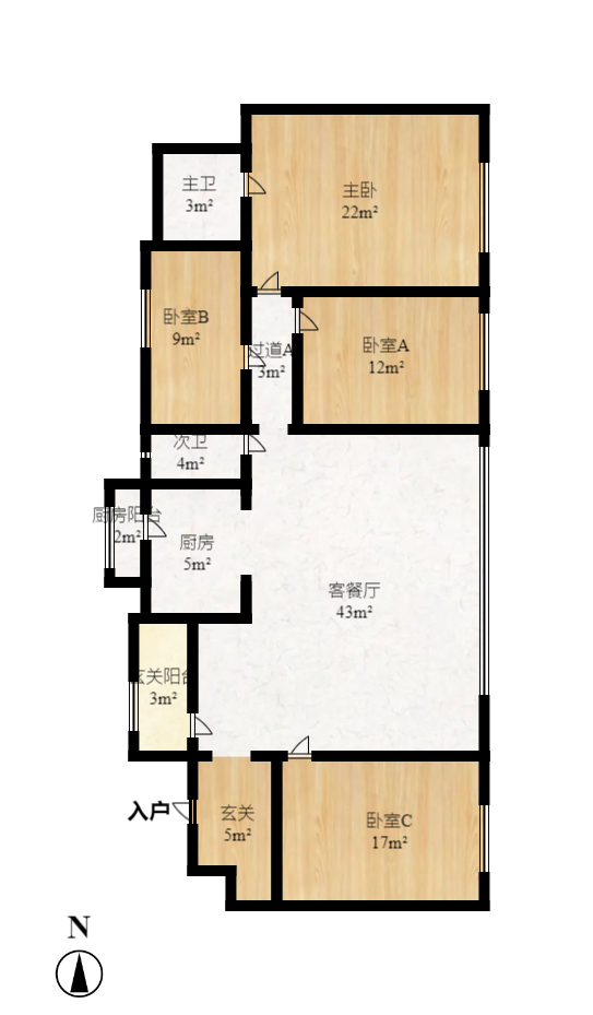 远洋外滩壹号  2室1厅1卫   2000.00元/月户型图