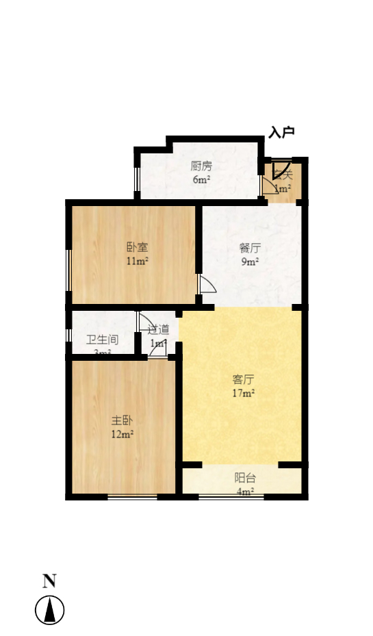 钰龙天下一期  2室1厅1卫    2300.0元/月户型图
