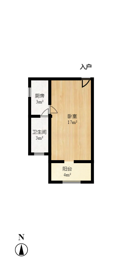 御景龙城  1室1厅1卫   1000.00元/月户型图