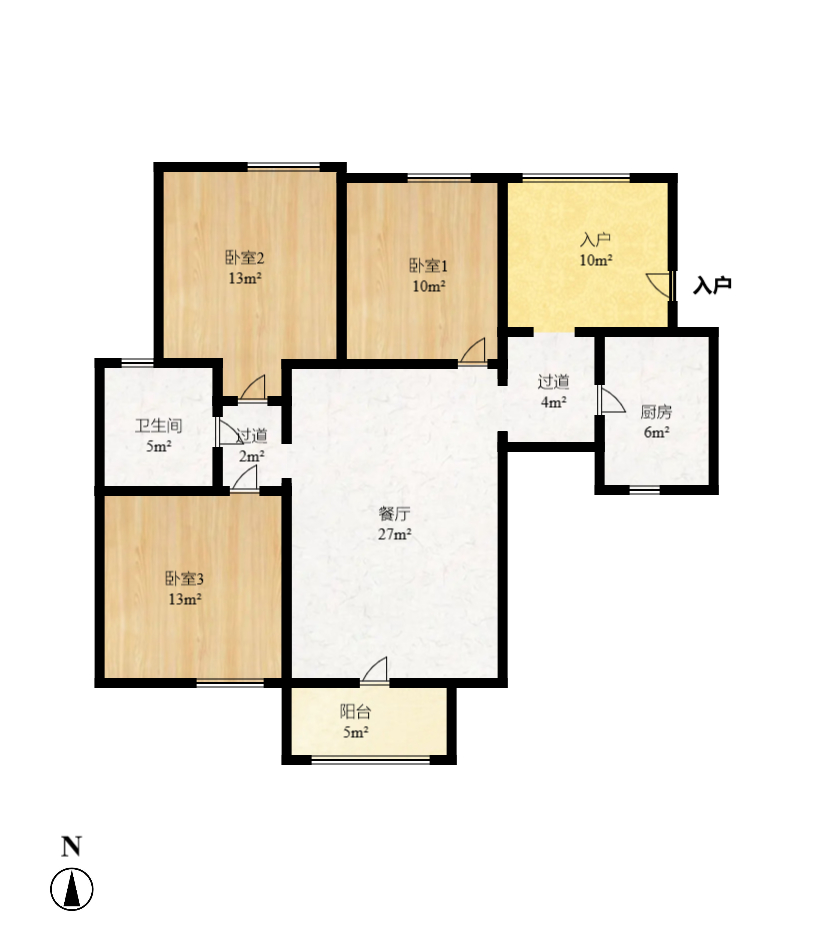 湘江世纪城融江苑  3室2厅1卫    2000.0元/月户型图