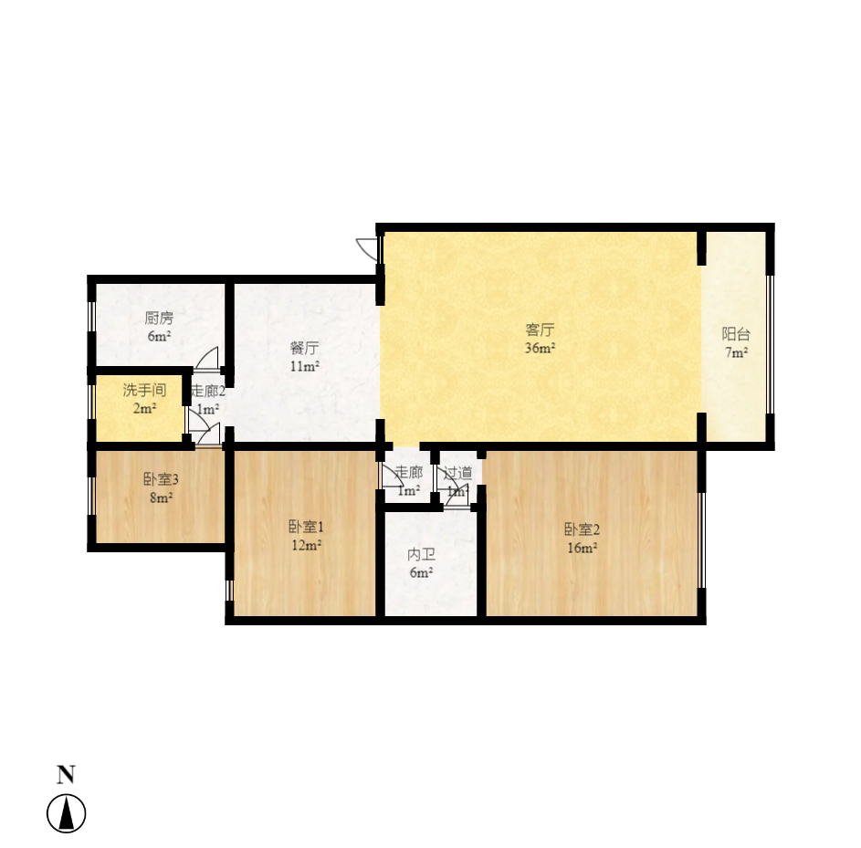 锦泰家园（锦泰商务大厦）  3室2厅1卫    2400.0元/月户型图