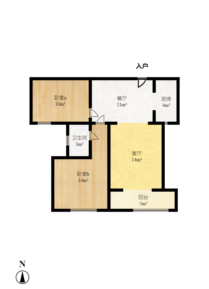恒生碧水龙庭  2室2厅1卫    1700.0元/月户型图