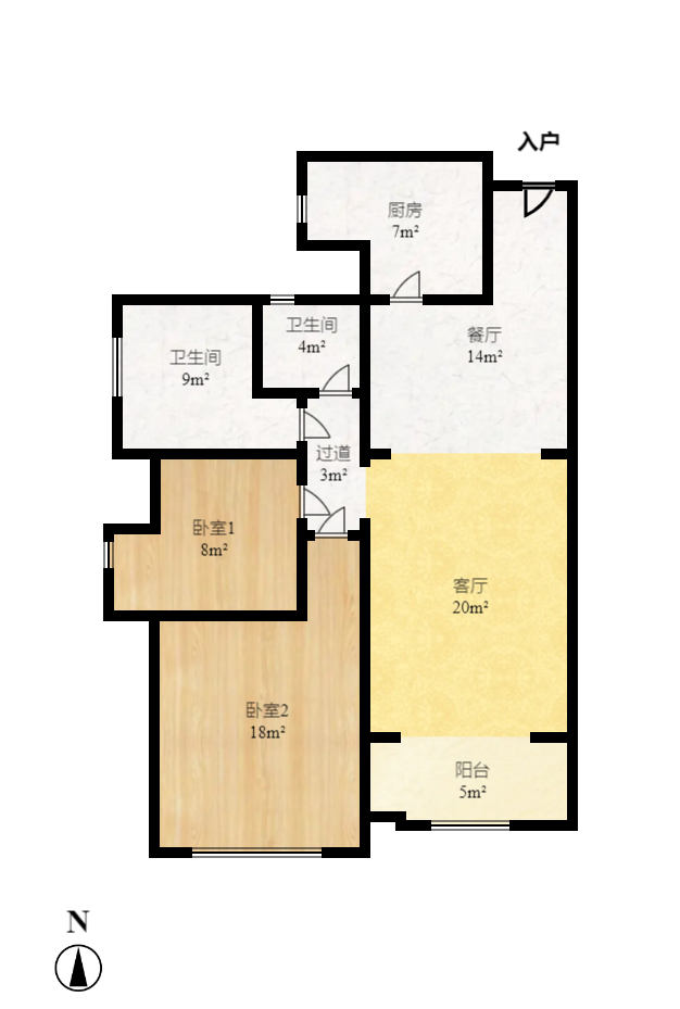 珠江郦城薰衣道  3室2厅1卫    2100.0元/月户型图