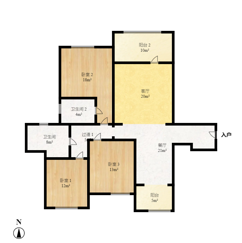 北辰三角洲D3区  3室2厅2卫    3500.0元/月户型图