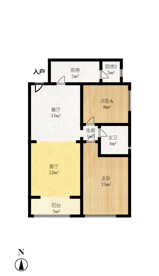 恒大翡翠华庭  2室2厅1卫   2300.00元/月户型图