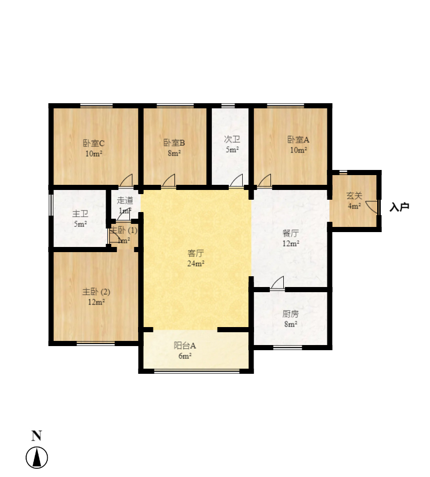 万里时代  4室2厅2卫    3200.0元/月户型图