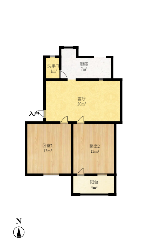 曙光路友阿宿舍  2室1厅1卫   1100.00元/月户型图